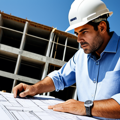 Home 17 **
A professional architect, fully clothed in a modest button-down shirt and slacks, reviewing blueprints at a construction site. Background shows a partially built modern building under a clear sky. Appropriate attire, safe for work, perfect anatomy, correct proportions, natural pose, well-formed hands, proper finger count, professional, high quality, realistic.
**