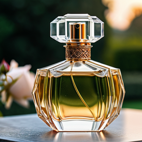 Home 8 **
"A close-up shot of a beautifully designed perfume bottle with intricate details, reflecting light in a captivating manner. The backdrop is a soft, blurred scene of a blooming rose garden at dawn. Focus on the elegance and sophistication of the bottle. safe for work, appropriate content, fully clothed, professional, perfect anatomy, natural proportions, high quality"
**