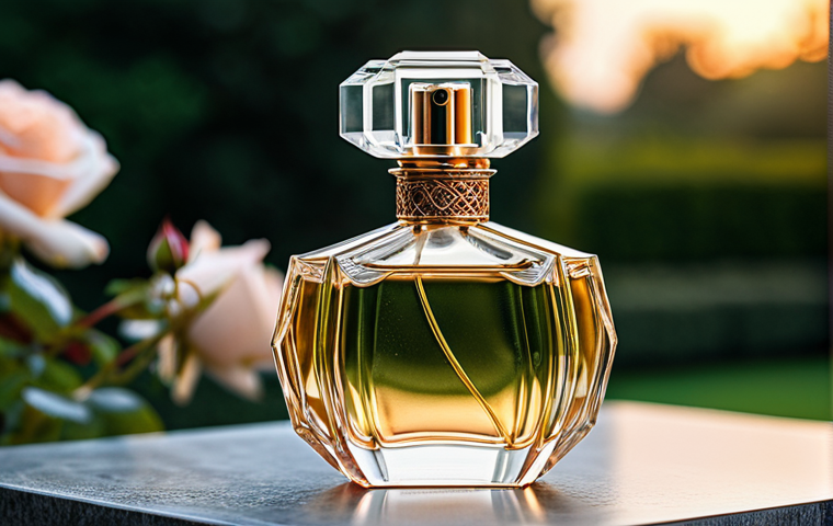 **
"A close-up shot of a beautifully designed perfume bottle with intricate details, reflecting light in a captivating manner. The backdrop is a soft, blurred scene of a blooming rose garden at dawn. Focus on the elegance and sophistication of the bottle. safe for work, appropriate content, fully clothed, professional, perfect anatomy, natural proportions, high quality"
**