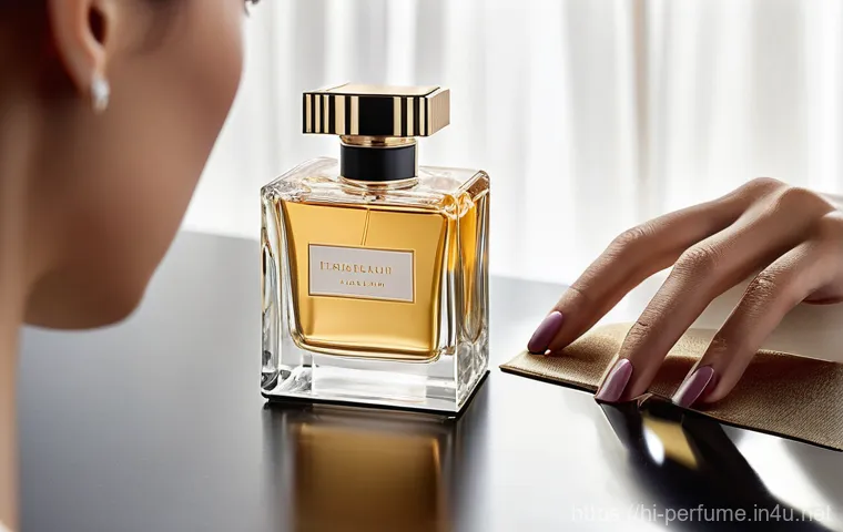 향수 선물 팁 - An artfully arranged collection of diverse perfume bottles on a polished wooden dresser, each repres...