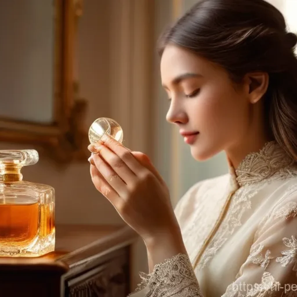 향수와 개인 맞춤화 - **Prompt: "A close-up, elegant shot of a woman in her late 20s, with a confident and serene expressi...
