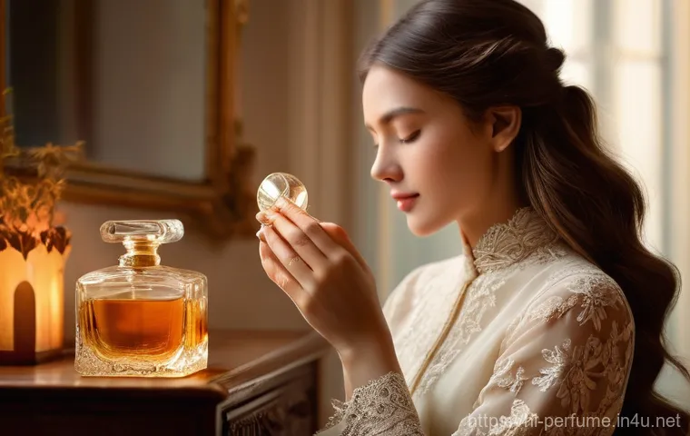 향수와 개인 맞춤화 - **Prompt: "A close-up, elegant shot of a woman in her late 20s, with a confident and serene expressi...