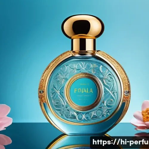 Home 32 향수의 미적 요소 - A luxurious perfume bottle featuring an embossed glass design with a floral shape, combining round a...